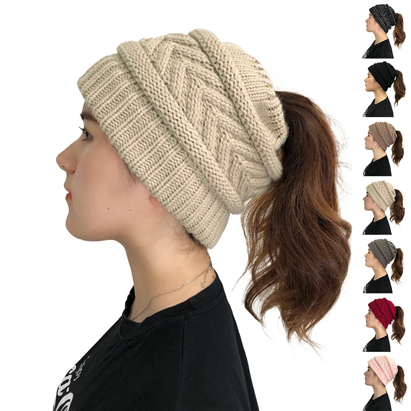 Winter Thicken Lady High Ponytail Hat 
