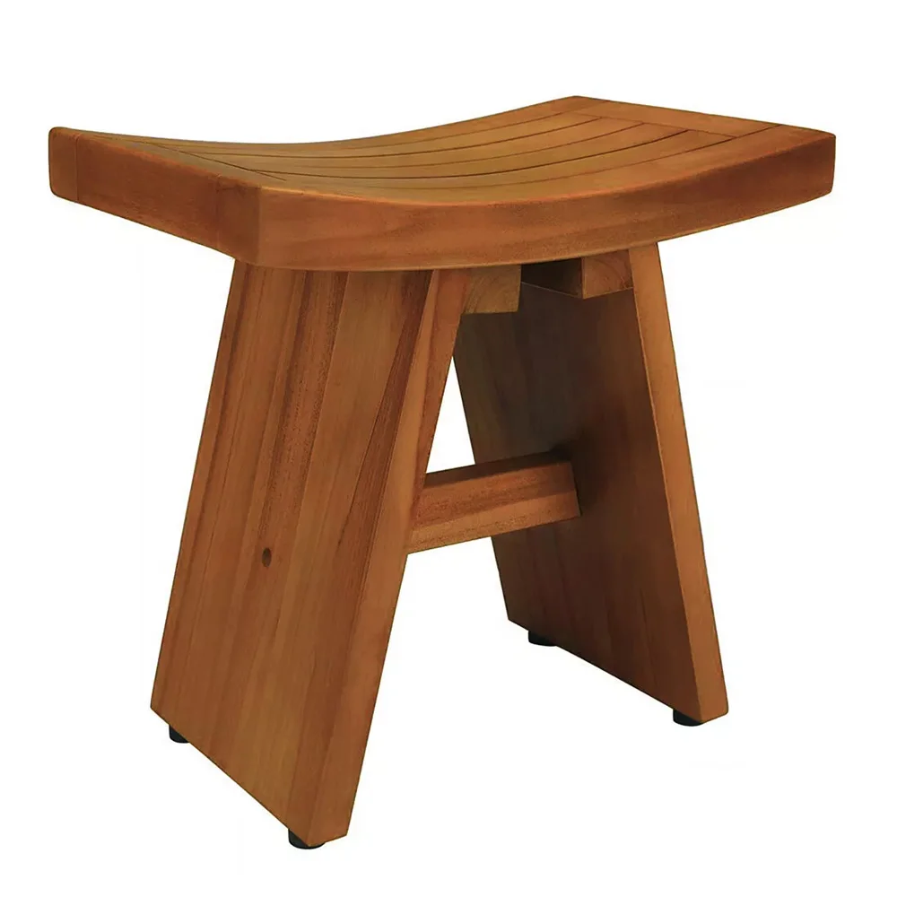 Wholesale Portable Curved Wooden Spa Bath Stool Seat Teak Shower Bench Storage Rack Home Chair for Bathroom Living Room