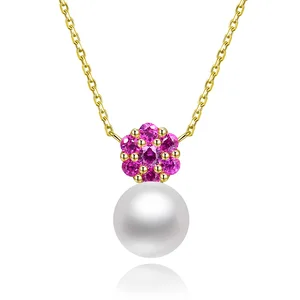 925 Sterling Silver Link Chain Pendant Necklace with Freshwater Flower Shape Mother of Pearl Birthday Gift