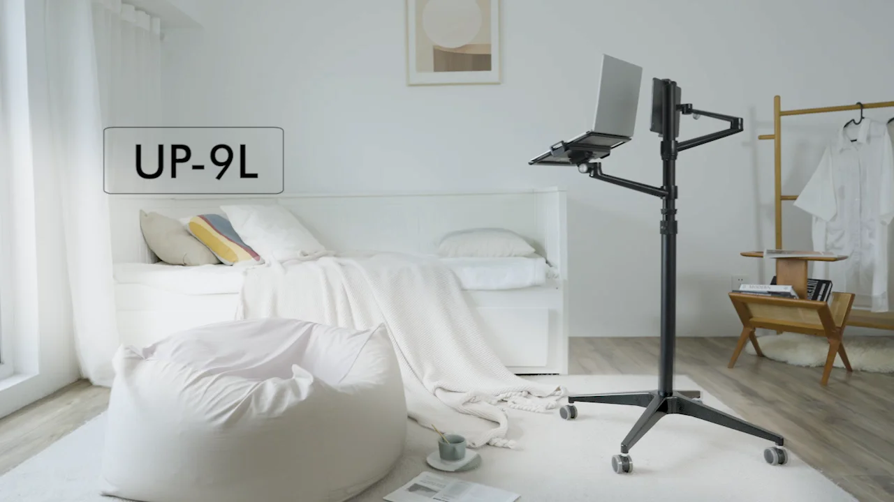 Upergo Tablet And Laptop Floor Stand,2in1 Rolling Adjustable Dual Arm