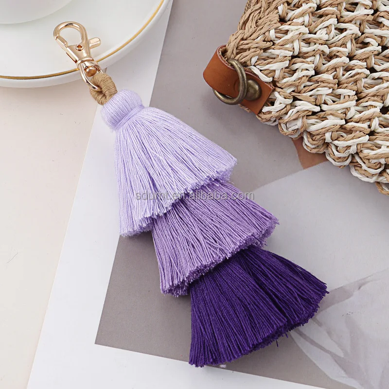 New Bohemian Tassel Key Chain Handmade Multi Layer Cotton Thread Tassel ...