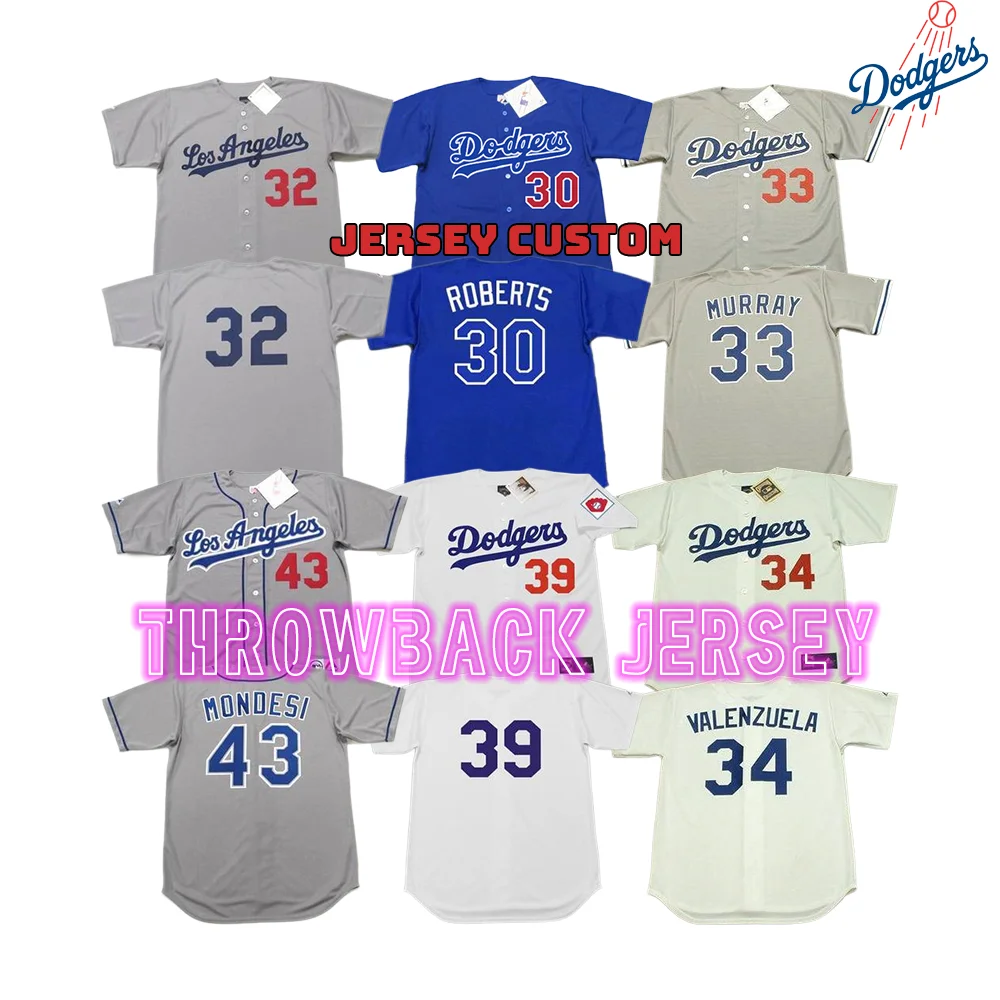 Wholesale Men's Los Angeles 30 Dave Roberts 31 Mike Piazza 32 Sandy Koufax  43 Raul Mondesi Throwback Baseball Jersey Stitched S-5xl From m.
