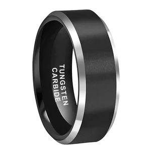 Coolstyle Jewelry 8mm Wholesale Beveled Edges Two Tone Black Tungsten Wedding Band for Men Women Fashion Engagement Finger Ring