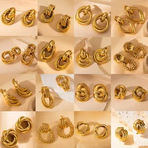 Wholesale 18K Gold Stainless Steel Earrings Fashionable and Exquisite Variety of Waterproof Women's Retro Earrings