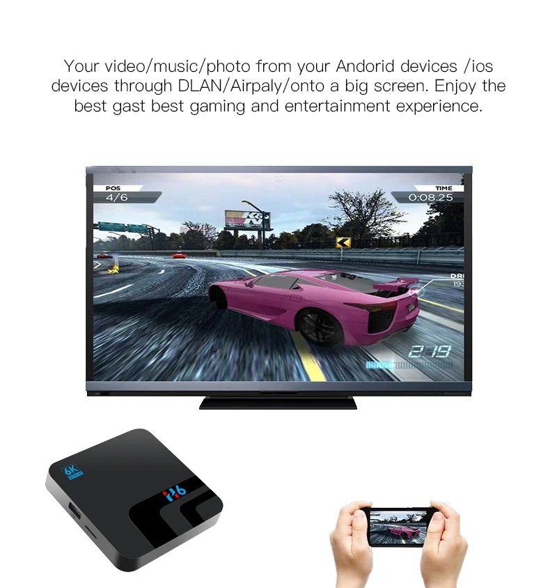 Android TV Box, Q Plus TV Box Android 9.0 mit 2 GB RAM 16 GB ROM H6 Quad Core Cortex-A53 Prozessor Smart TV Box, unterstützt 6 K Auflösung 3D 2,4 GHz WiFi