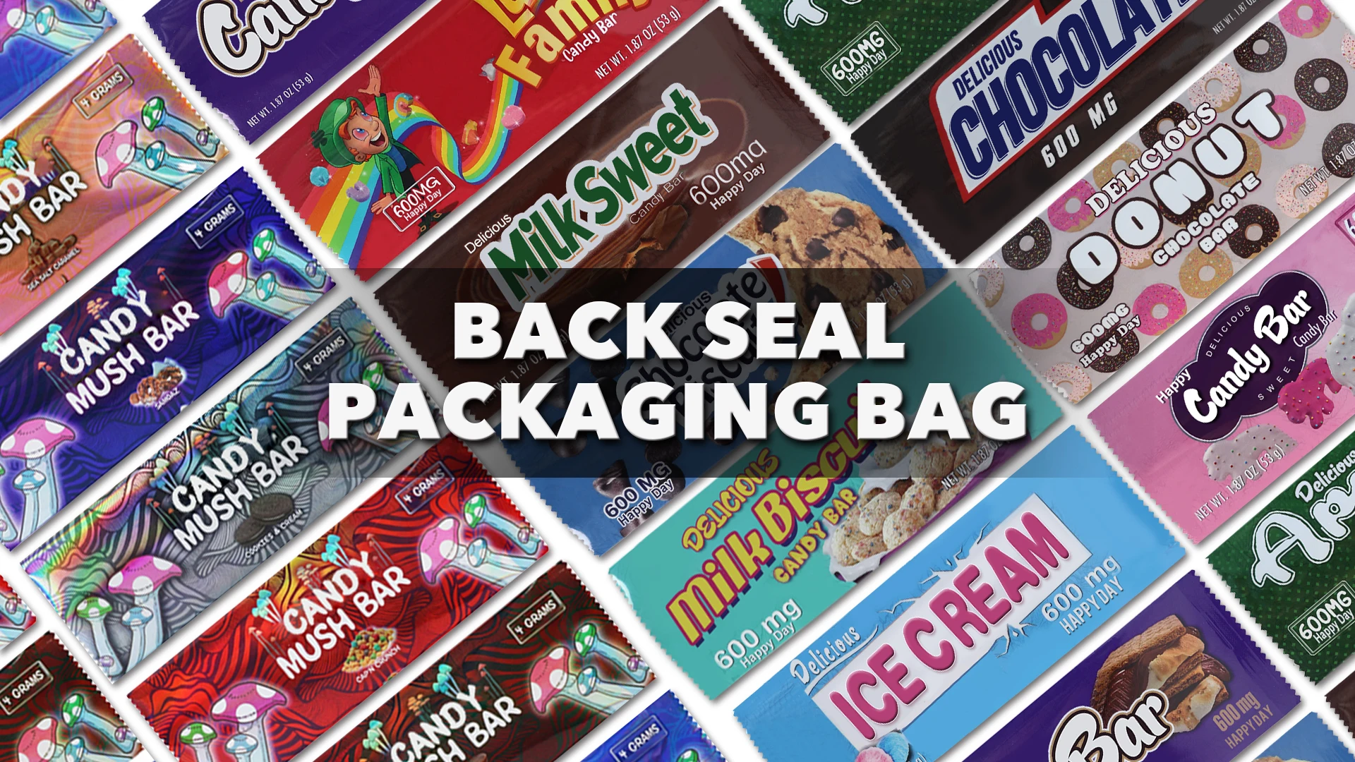 Custom Heat Seal Back Side Seal Candy Nut Mylar Bag Protein Energy Mushroom Chocolate Bar