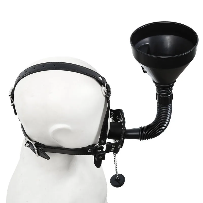 Pu Leather Head Harness Mouth Opening Funnel Enema Gag Fetish Slave Bondage Funnel Open Mouth