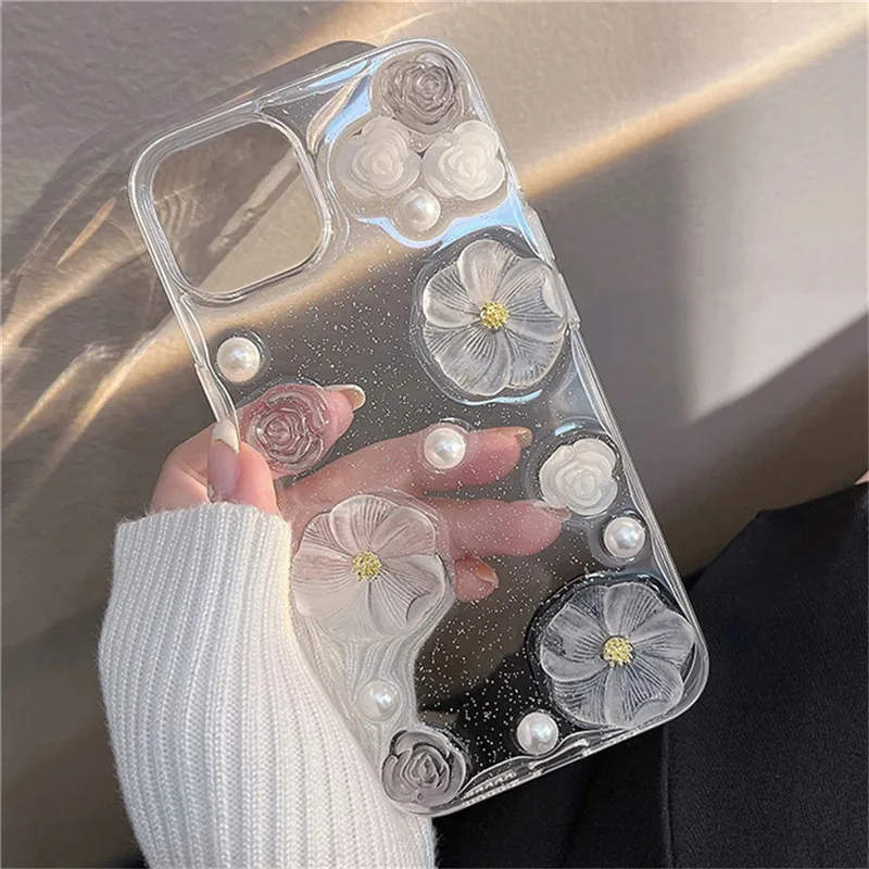 Luxury 3D Rose Pearl Glitter iPhone Case