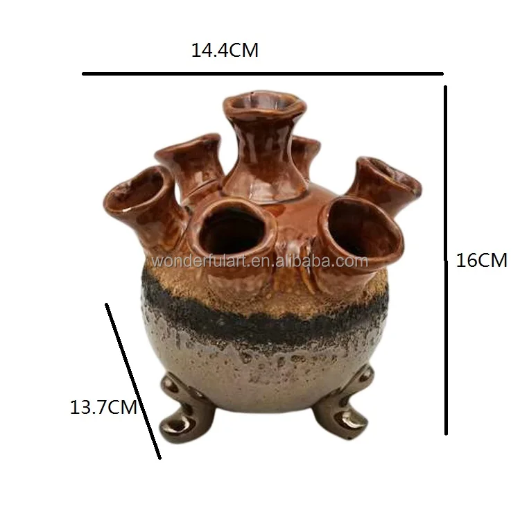 Antique Style Ceramic Flower Vase Home Decoration metal plated reactive effect with Three Legged incense burner perforated vase