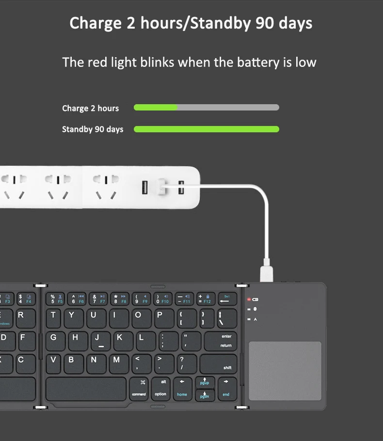 Tri Fold Wireless Keyboard with Touchpad Wireless 140mAh Rechargeable Mini Keypad For Windows Android IOS MAC