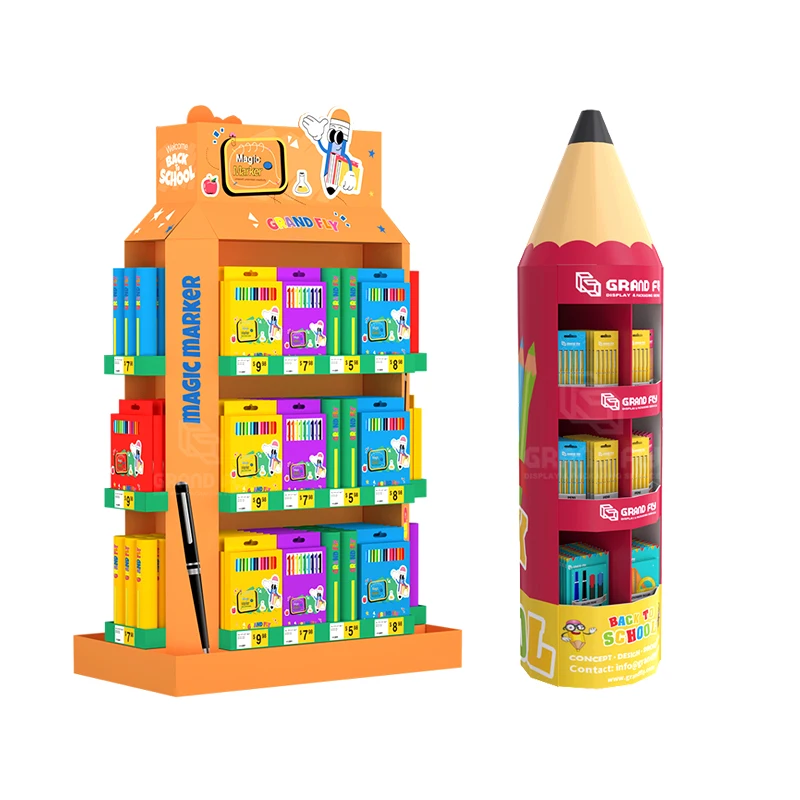 Custom Stationery Cardboard Display Stand Countertop PDQ Display Box Retail Book Pencil Marker Corrugated Paper Display Racks