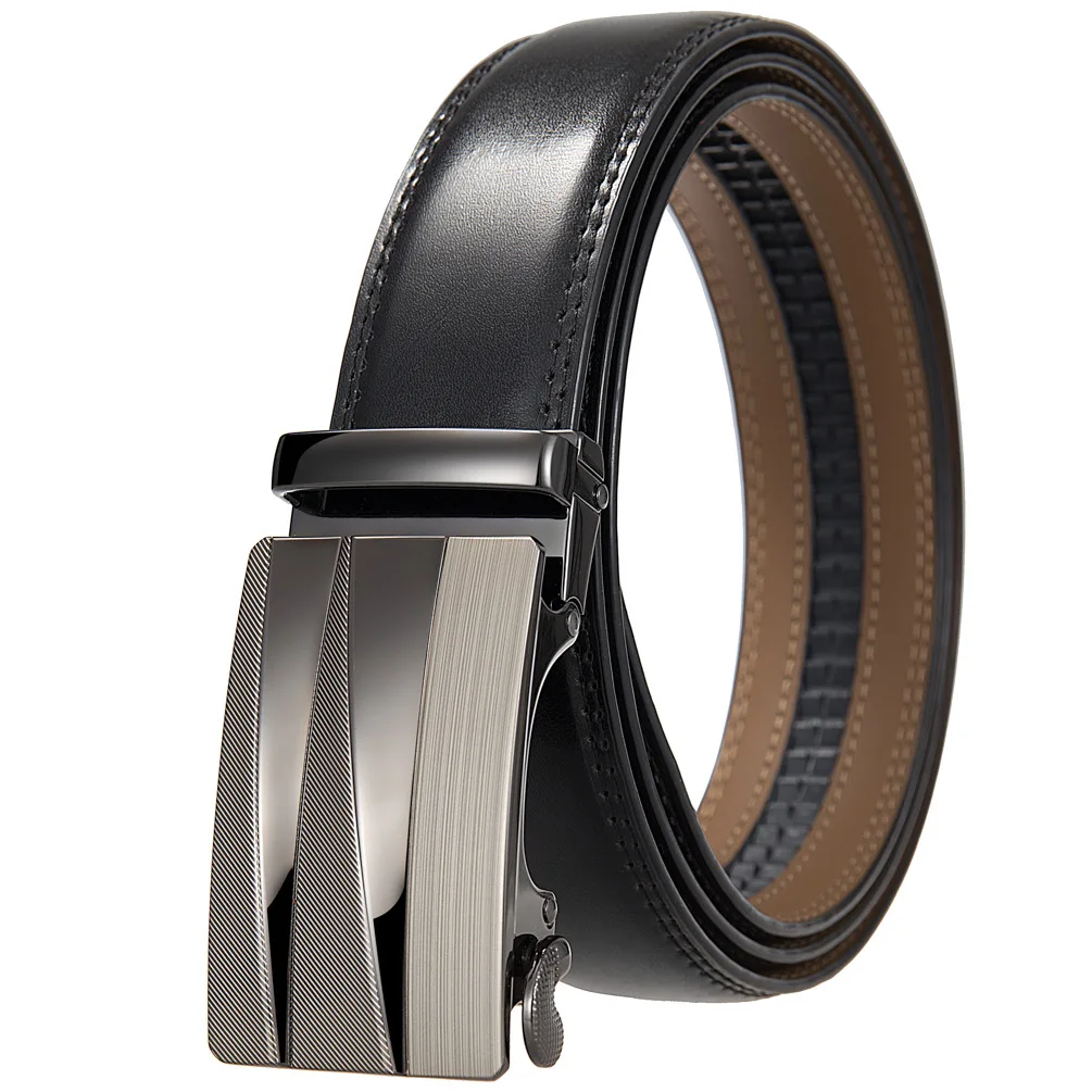 Black Brown Business Alloy Automatic Buckle  Cow hide Ratchet Belt Men's Genuine Leather Belt