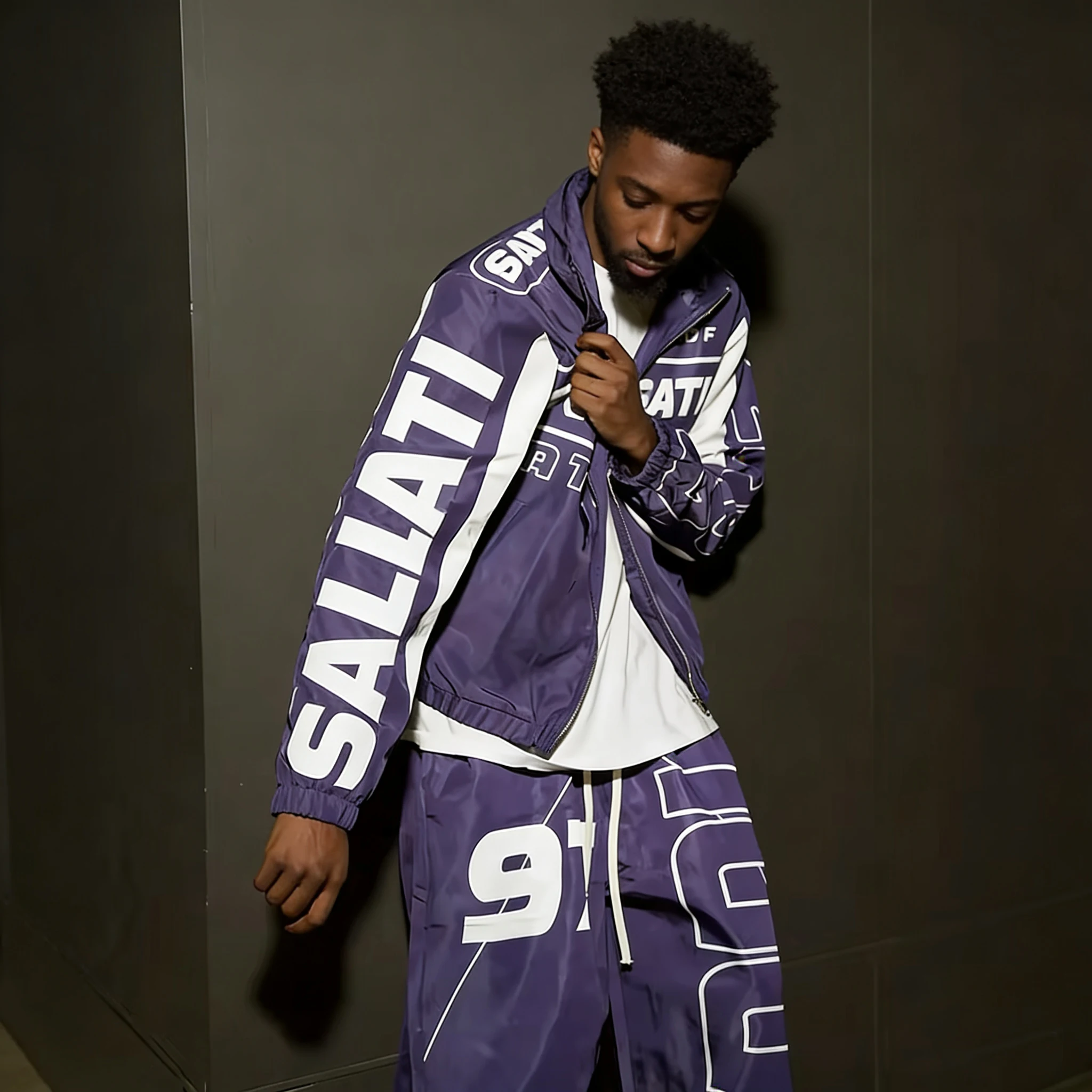 Salati Custom Dgt Printed Zip up Nylon Tracksuit Men High Quality Waterproof Tracksuit Windbreaker Boxy Pants and Jacket Set gallery 3