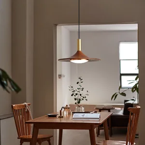 Contemporary Industrial Black LED Pendant Lamp Modern Nordic Design with Solid Wood Kitchen Island Pendant Light Small Size