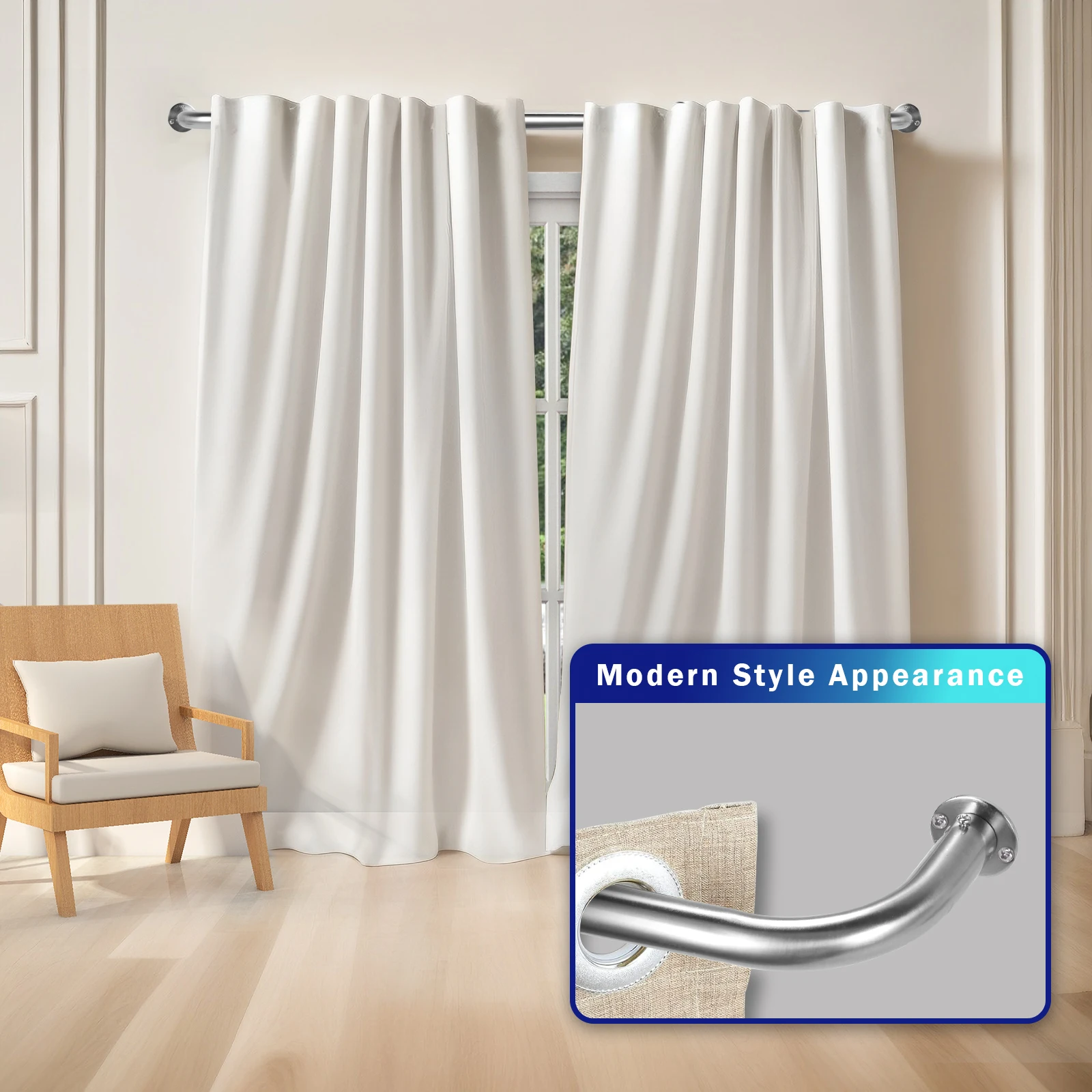 Customizable Steel Curtain Rod with Easy-to-Install Curved Pipe for Window Use in Rooms and Bathrooms
