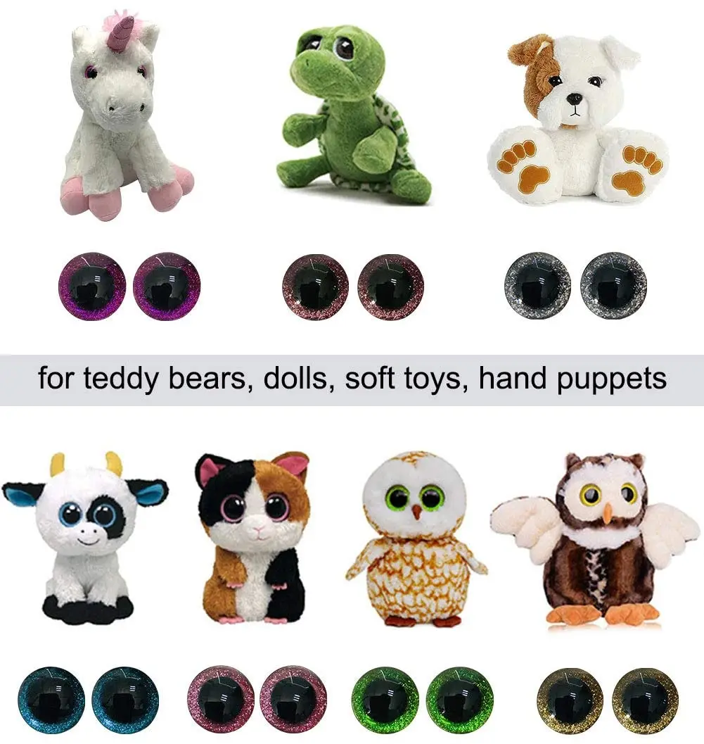 3D EYES 2 TONE with PLASTIC BACKS Teddy Bear Soft Toy Doll Animal Glitter Eyes 
