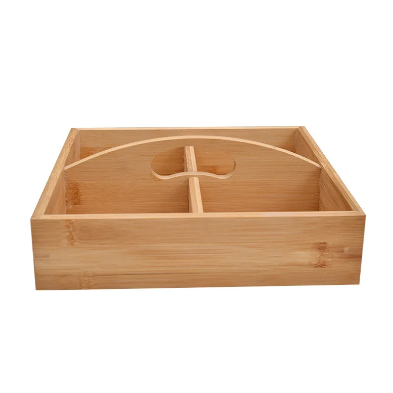 European Style Wooden Storage Box For Candy Snacks With Cover 4 Space