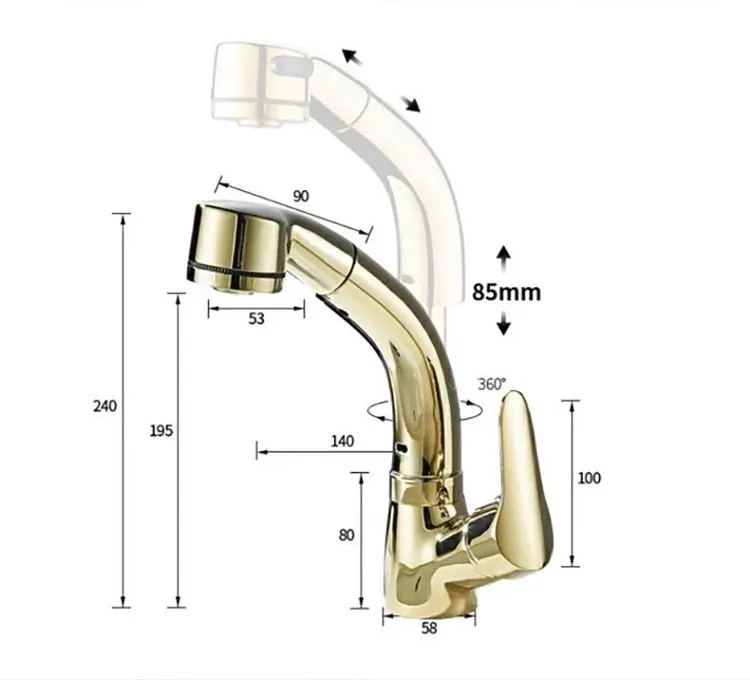 Height Adjustable Expandable Single Handle Basin Kitchen Sink Faucet