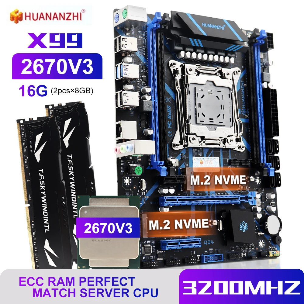 HUANANZHI X99 QD4 LGA 2011-3 XEON Motherboard Kit with E5 2670 V3