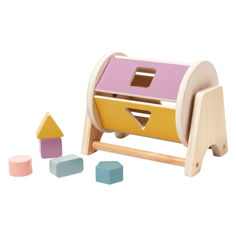 Wooden Desktop Shaped Rolling Drum Early Education Learning Shape Matching Montessori Toys for Baby Boys Girls Toddlers