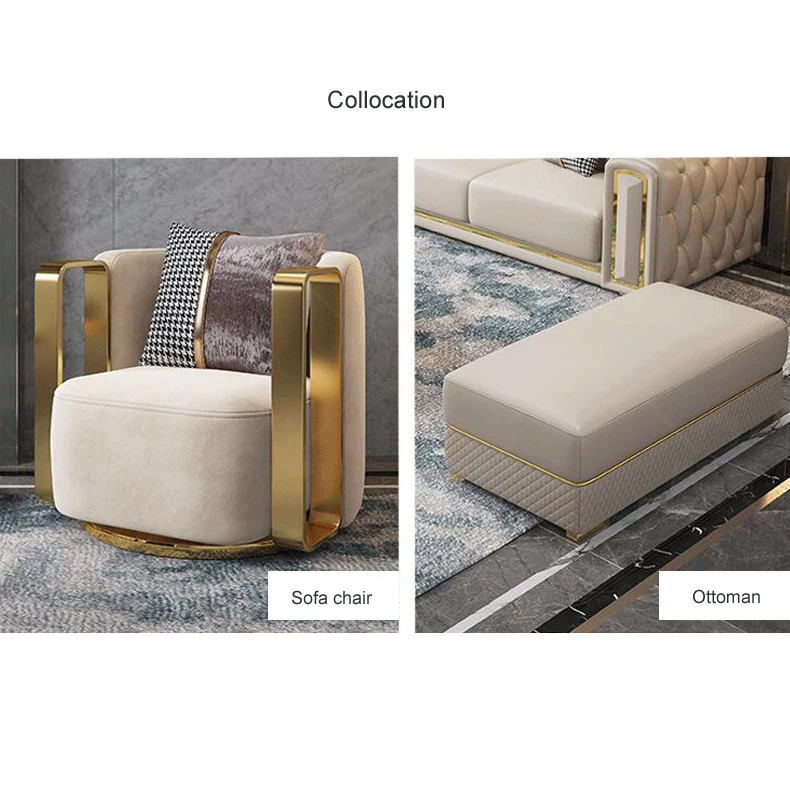 リビングルーム家具用モダン高級レザーL字型レジャーコーナー