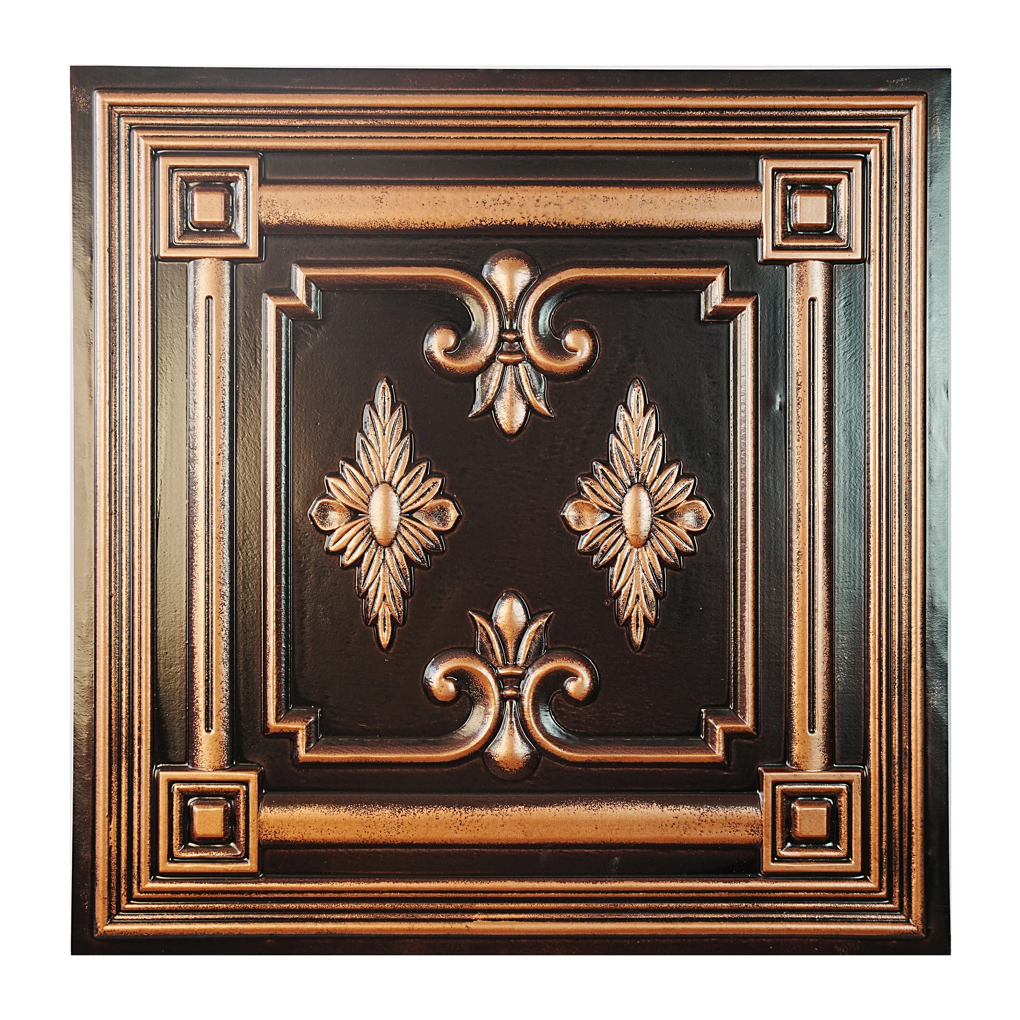PVC Faux Tin Painting Tile 3D Stereo Embossed Panel Antique Suspended Ceiling Board for Cafe PL63 Traditional copper PAINTSDECOR
