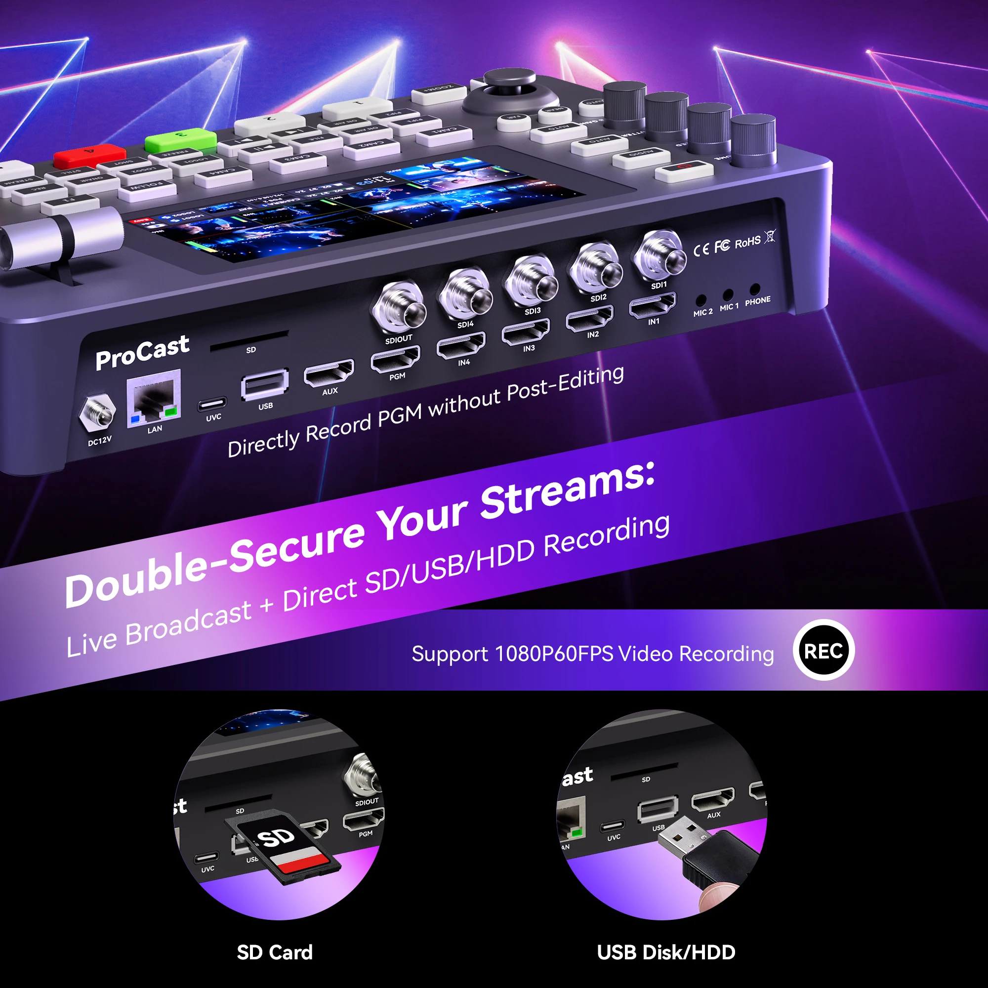 HDMI Live Stream Switcher - 5.5 Inch Multi Camera Mixer