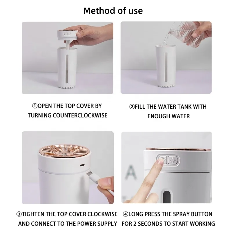 Humidificador Led Light Cool Mist Portable H2O Usb Rechargeable Ultrasonic Colorful Cup Mini Car Air Humidifier for Bedroom
