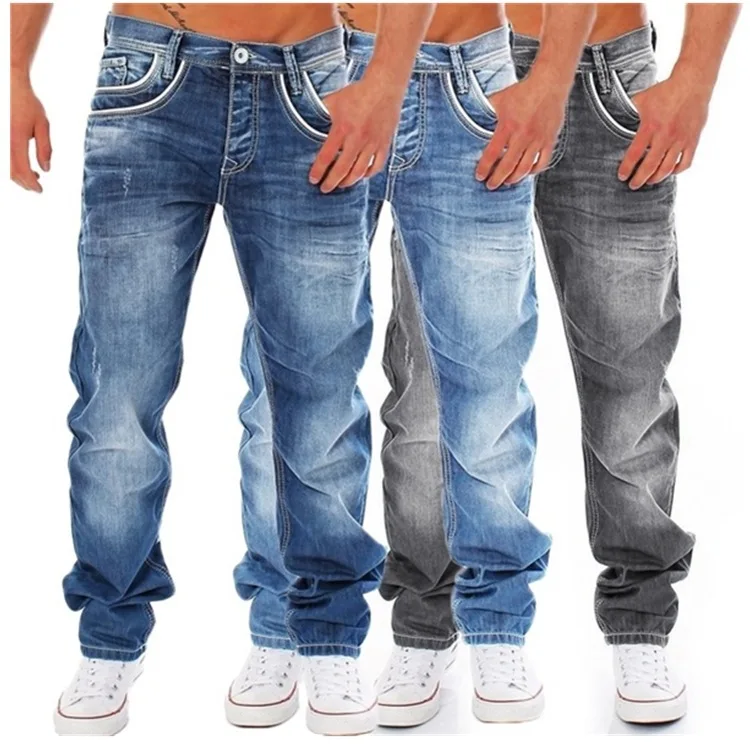 Men's Multi Pocket Baggy Retro Jeans Fashion Plus Size Wide Leg Denim Trousers