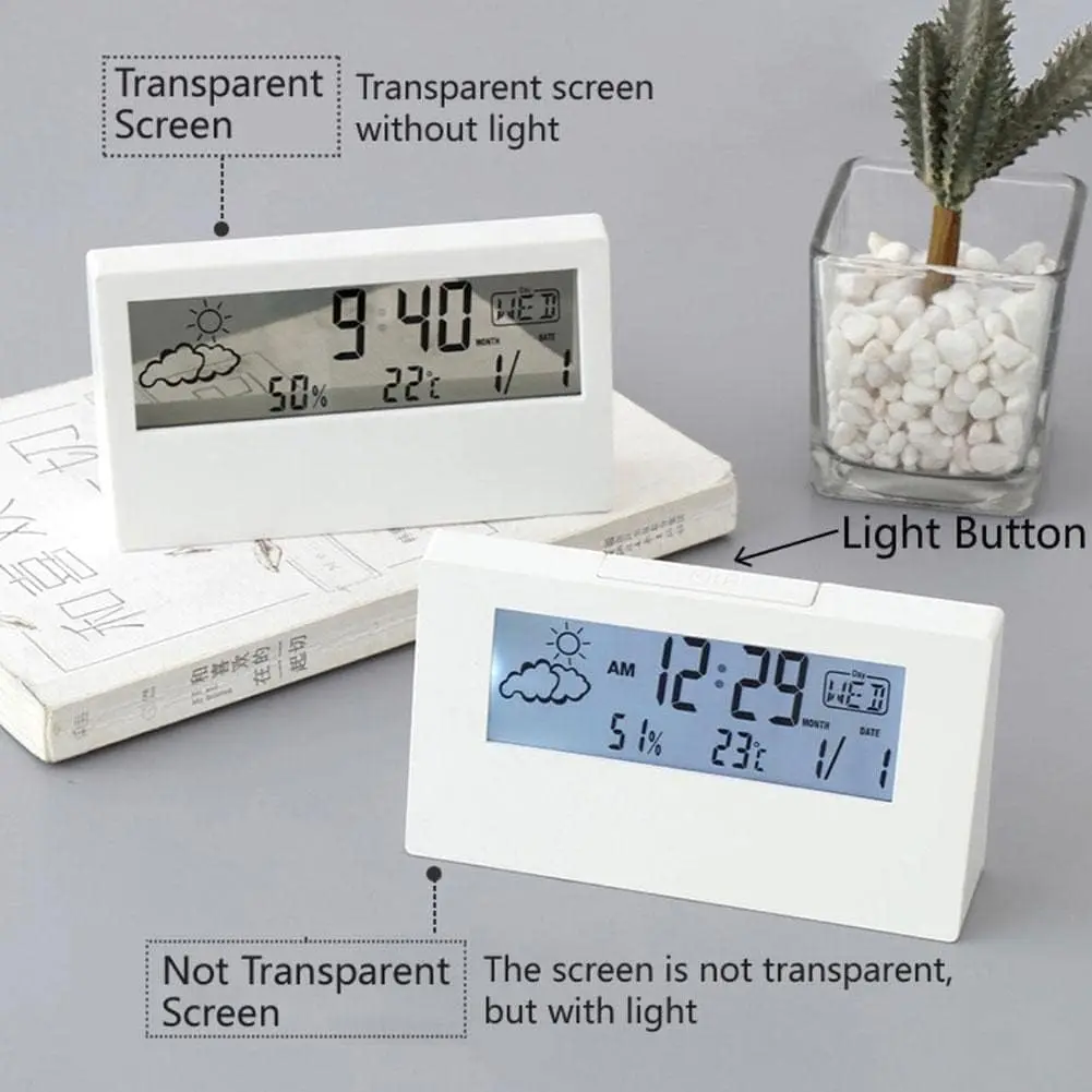Wholesale Multi-Function Thermometer Calendar Display Snooze Transparent Table Desk Clock Smart Digital Alarm Clock
