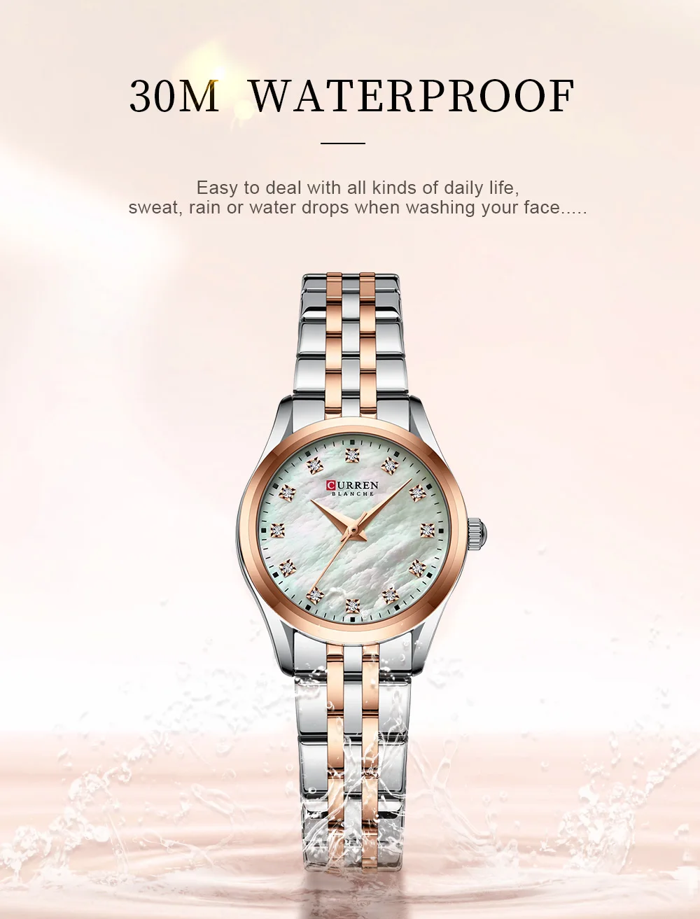Curren 9111 Luxury Casual Fashion Simple Diamonds Design Ladies Luminous Watch Stainless Steel Band Waterproof Watches for Women