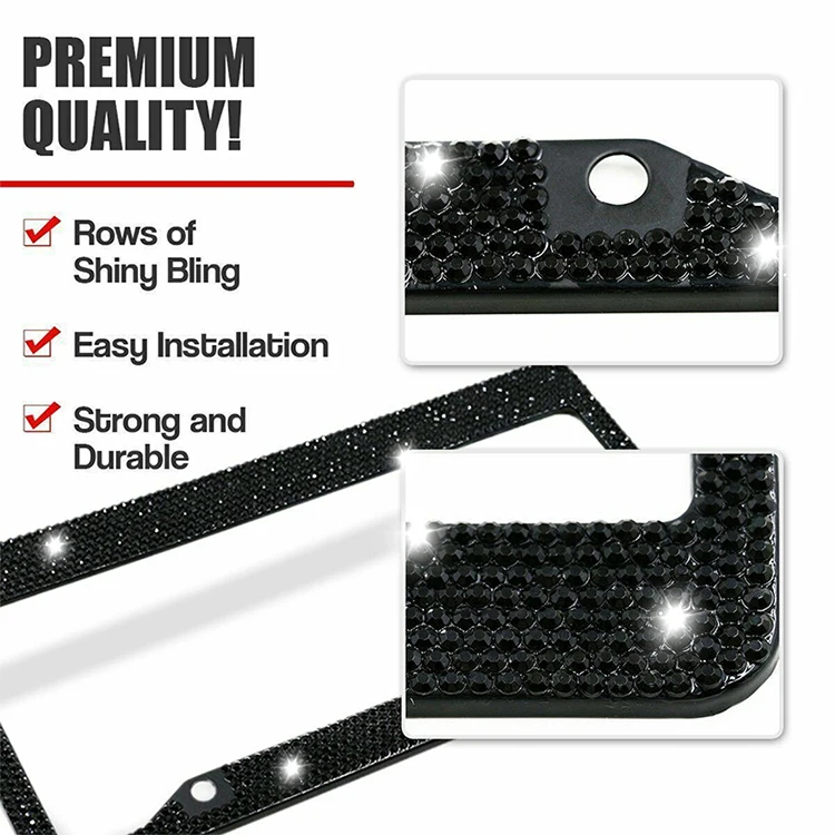 Bling License Plate Holder Sparkly 2 Holes Universal Stainless Steel License Plate Frame for US Cars manufacture