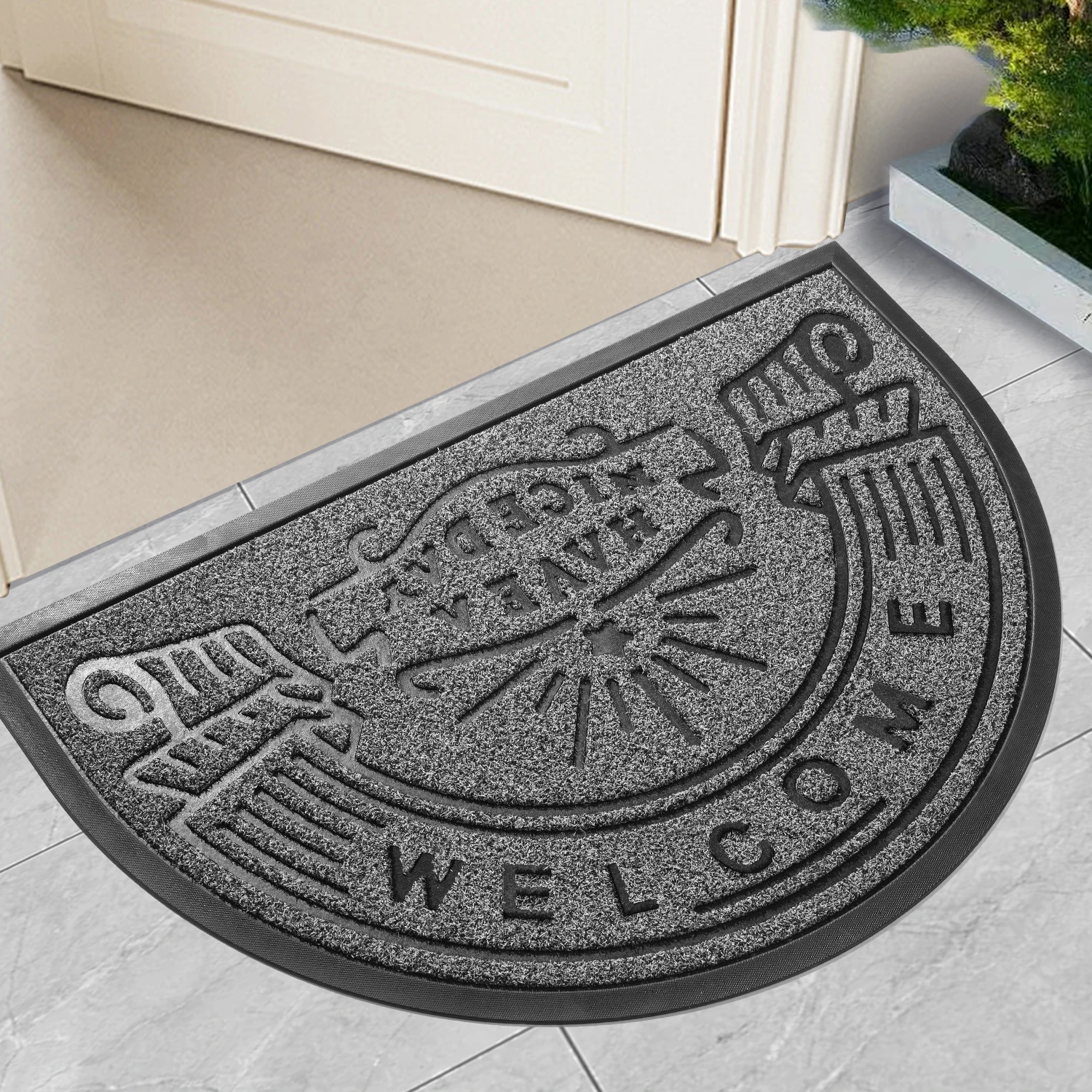 Luxury Non-Slip Entrance Doormat Semi-Round Carpet Door Mat with Cushioned PP Rubber Washable for Home Office Hotel Outdoor Use