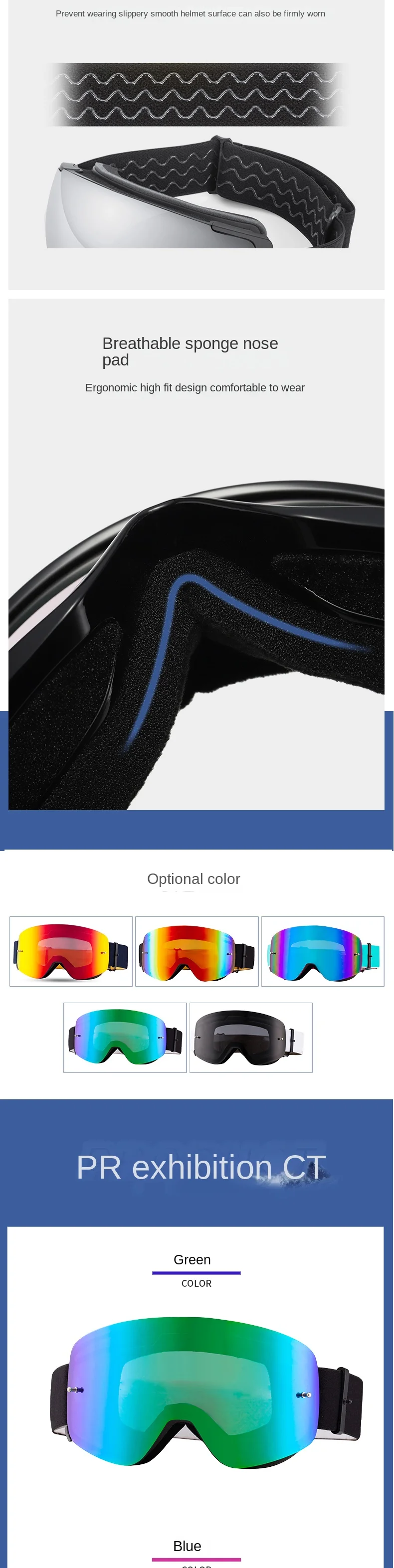 Magnetic Cylinder Lens Anti-UV Windproof Ski Goggles for Outdoor Sports and Snowboarding