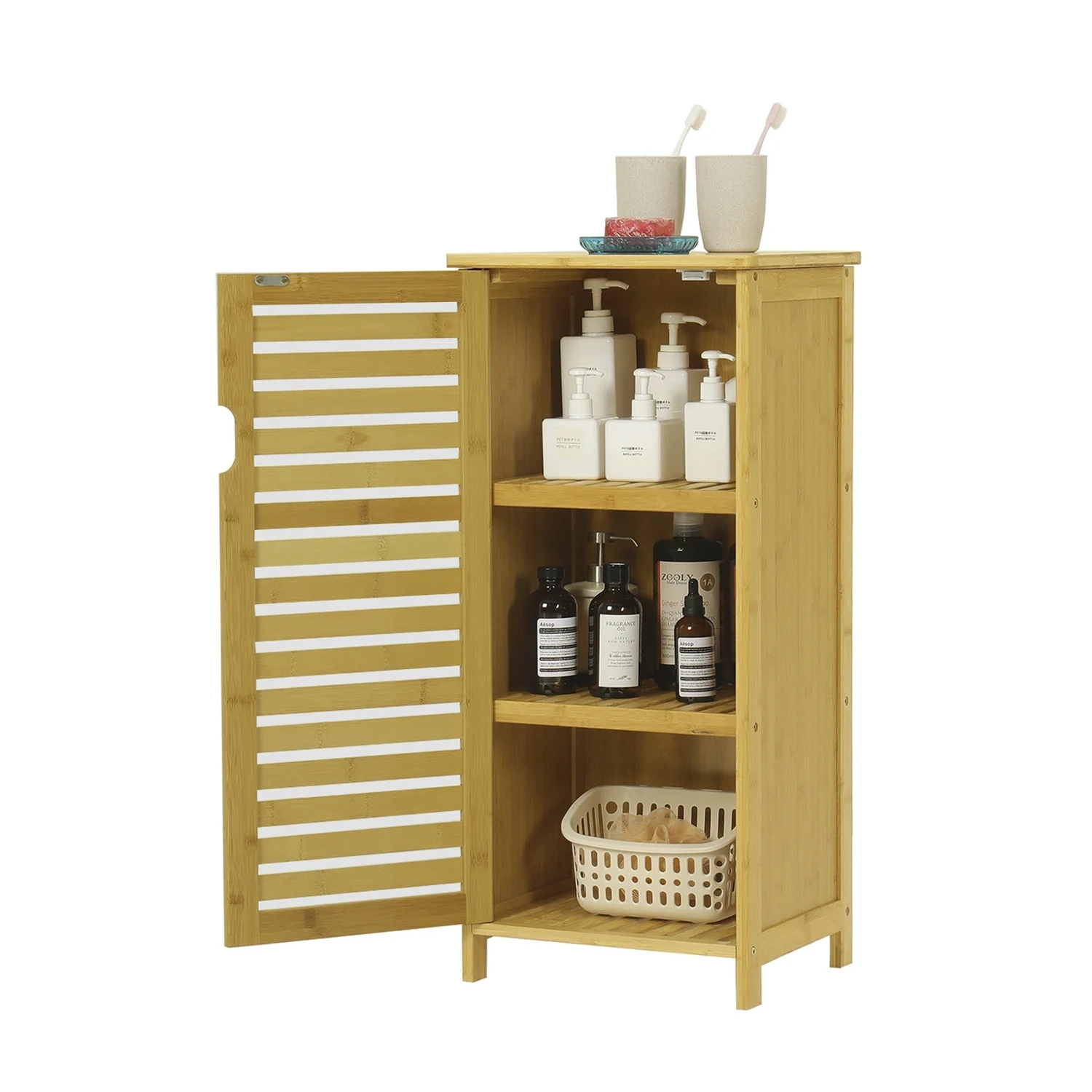 Wholesale Modern 3-Tier Natural Bamboo Storage Cabinet Glass Doors Versatile Home Furniture for Living Room Bedroom Home Office