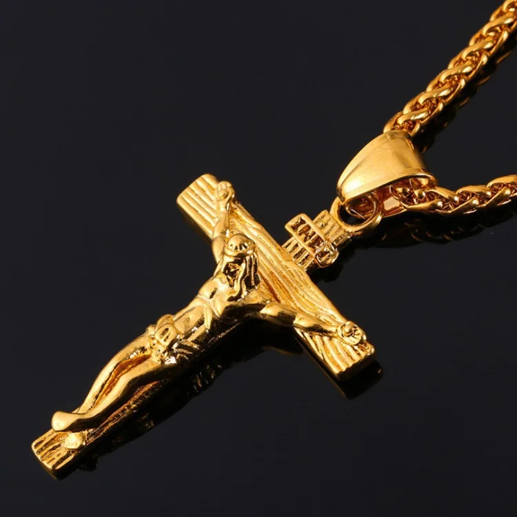 gold jesus cross necklace for men