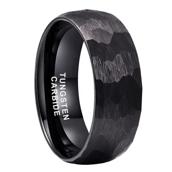 Coolstyle Jewelry Dropshipping 8mm Black Hammered Tungsten Ring Fashion Engagement Wedding Band for Men Women Domed Matte Finish