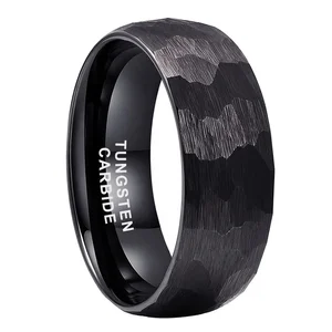 Coolstyle Jewelry 8mm in Stock Dropshipping Matte Hammered Black Tungsten Ring for Men Women Fashion Engagement Wedding Band
