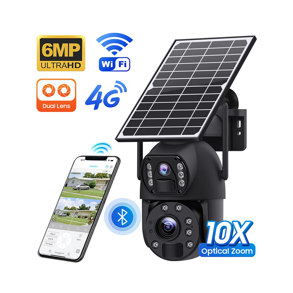 Surveillance Solar Cameras Dual Lens Solar Energy Ip Camera 6mp 8mp