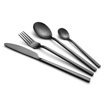 4PCS Flatware Includes Knife Spoon Fork Modern Silverware Matte Black Stainless Steel Cutlery Set
