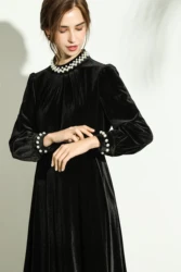 Fall Winter 2022 New Slim High-end Black Dress French Gold Velvet Plus Size Dress