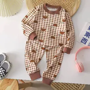 Hot Selling 2pcs Children's Spring and Autumn cotton Home Clothes Breathable Cartoon Pajamas Set