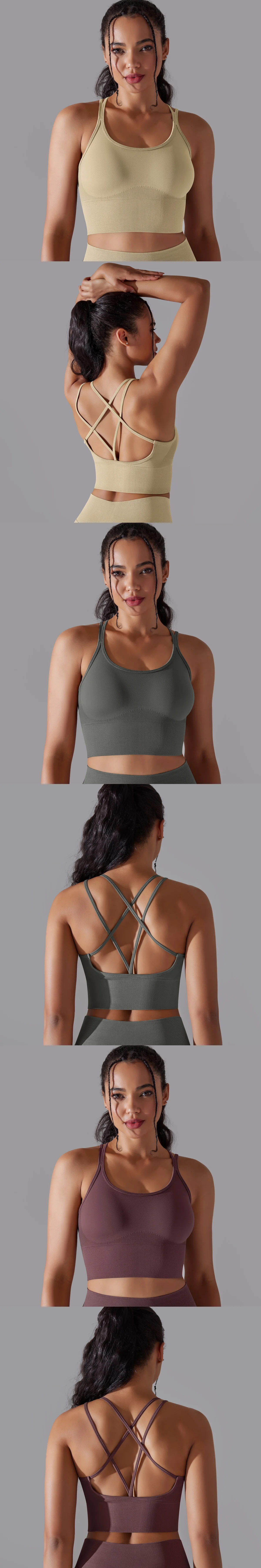 Hot Sexy Seamless Sports Sra For Girl solid color cross back sports bra vest cotton yoga clothing ladies running fitness wear manufacture