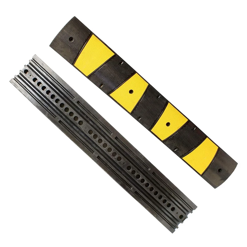 product heavy duty traffic safety rubber speed hump removable yellow black 1 channel cable protector-2