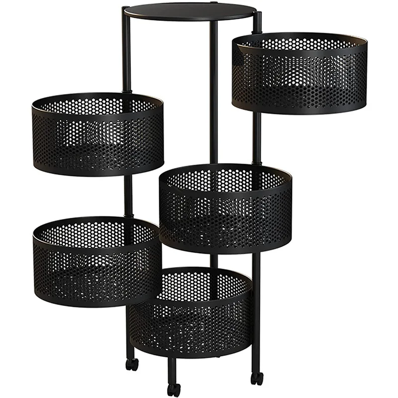 Round Rotating Vegetable Storage Basket Movable Household Storage Rack for Kitchen Living Room Toilet