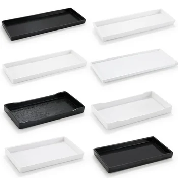 Melamine Tableware Wood Pattern Rectangle Food Serving Tray for Restaurant Canteen Cafe