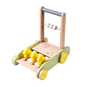 High Quality Educational Wooden Walker with 4 Wheels Walker Cartoon Duckling Toddler Shopping Cart for Baby Walking for Children