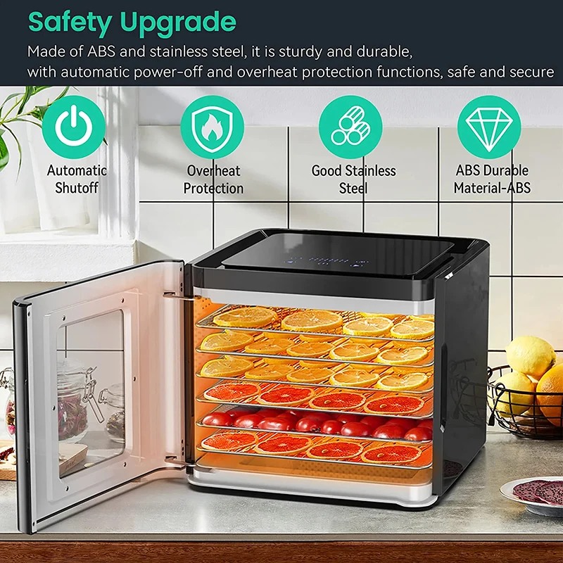 Household LED Touch Control Design 6 Stainless Steel Trays Food Dehydrator Machine
