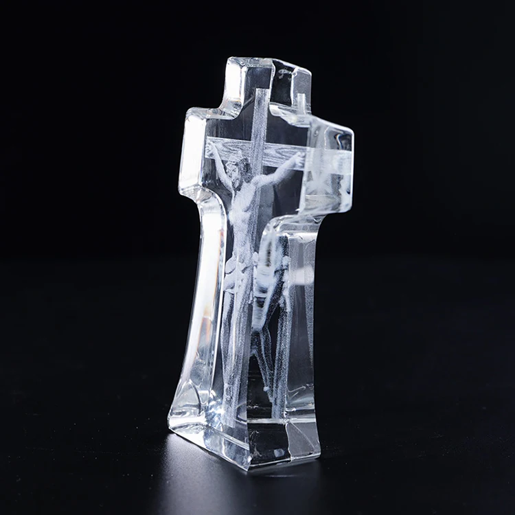 Unique Design 3D Laser Jesus Christ Cross Shaped Crystal Religion Souvenir Gift details