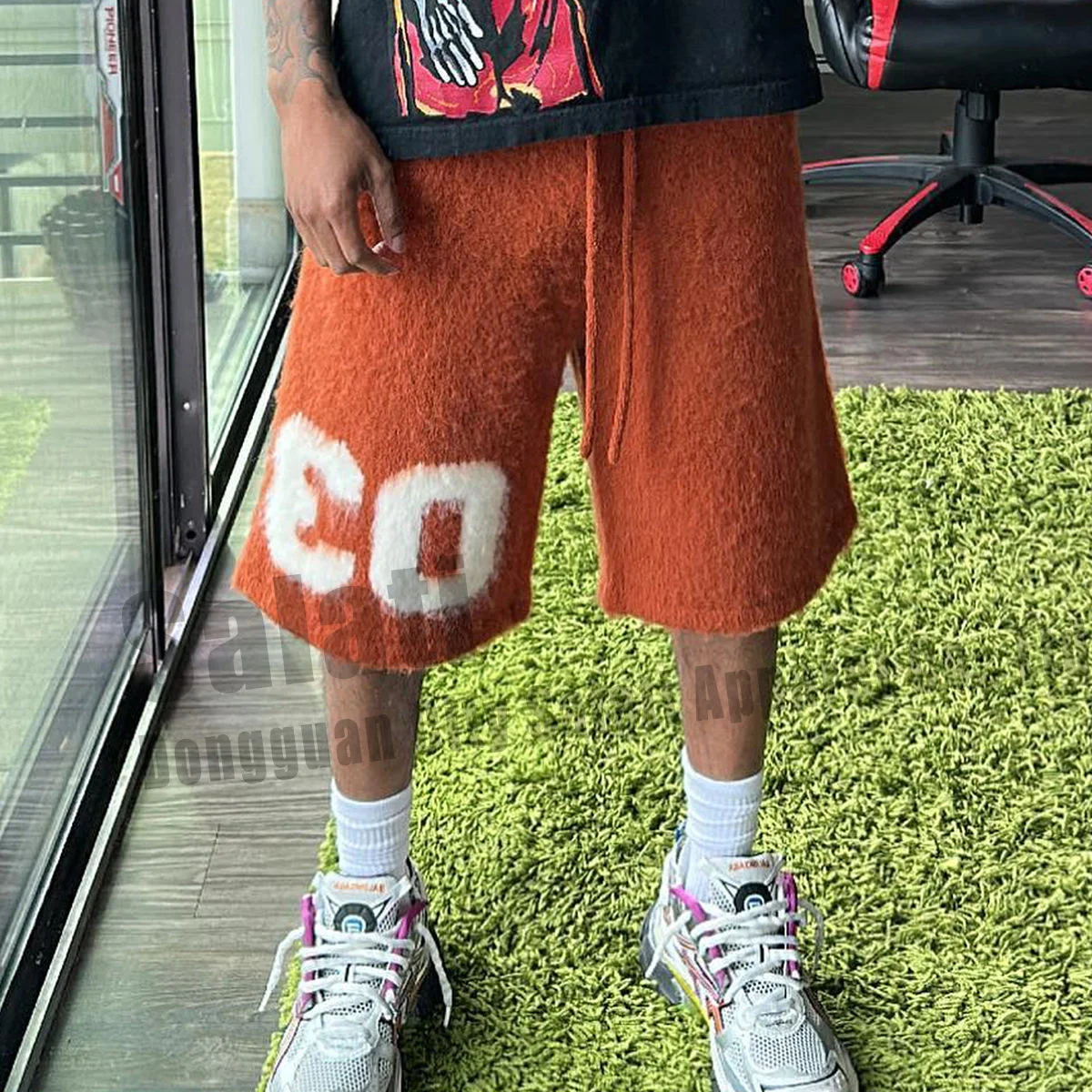 Custom High Quality Shorts De Hombr Screen Printing Knitted Streetwear Mohair Shorts for Men gallery 4